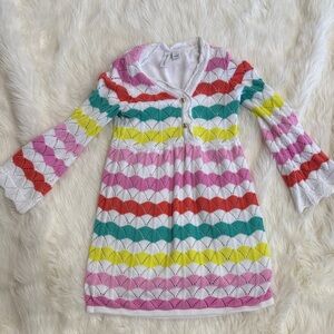 Janie and Jack White Dress with Pink, Teal, Yellow, and Red Stripes